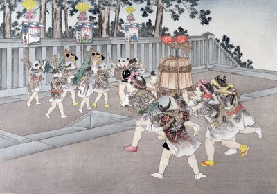 1888年儿童游戏系列中的神社节游行（彩色木刻） 作者 小林英策